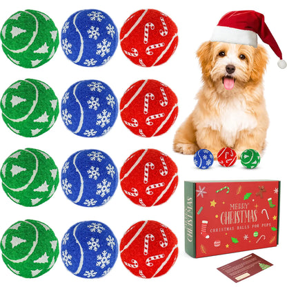 Festive Fetch 12-Pack Christmas Dog Balls with Card